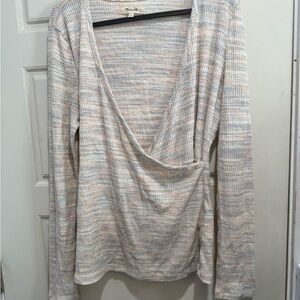 Madewell Striped Long Sleeve Wrap Top